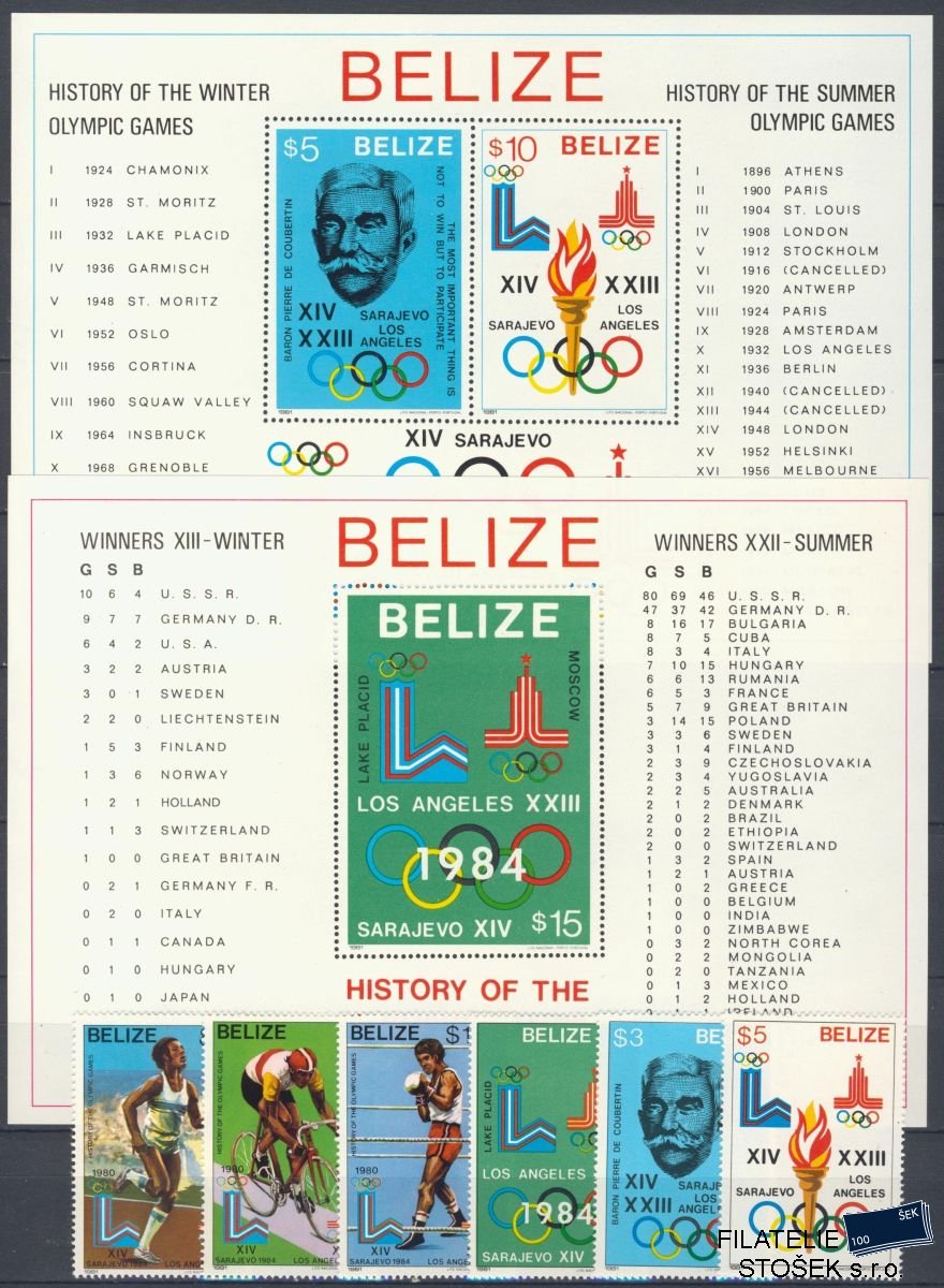 Belize známky Mi 563-8+Bl.36-7