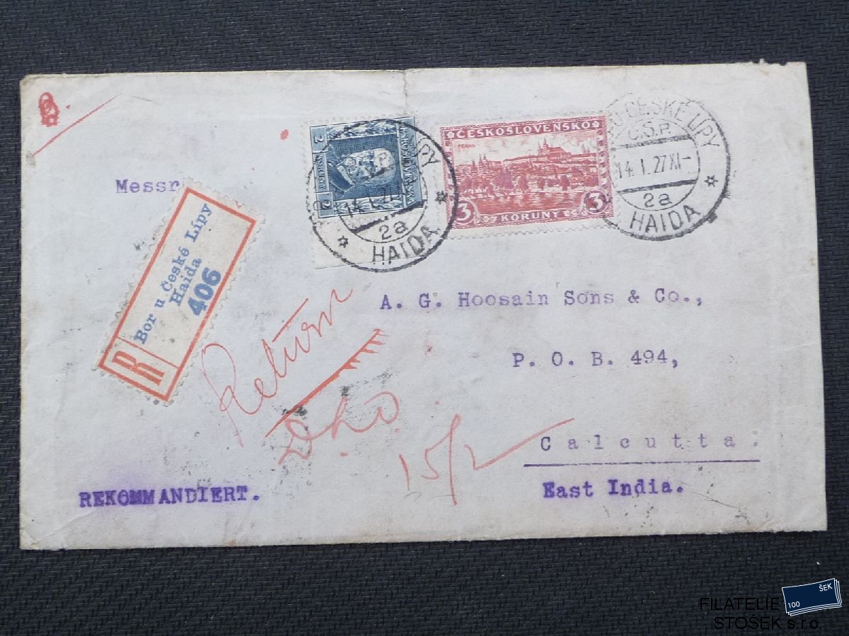 ČSR I celistvost 230,195 - Haida - Calcutta - Retour -* KVP