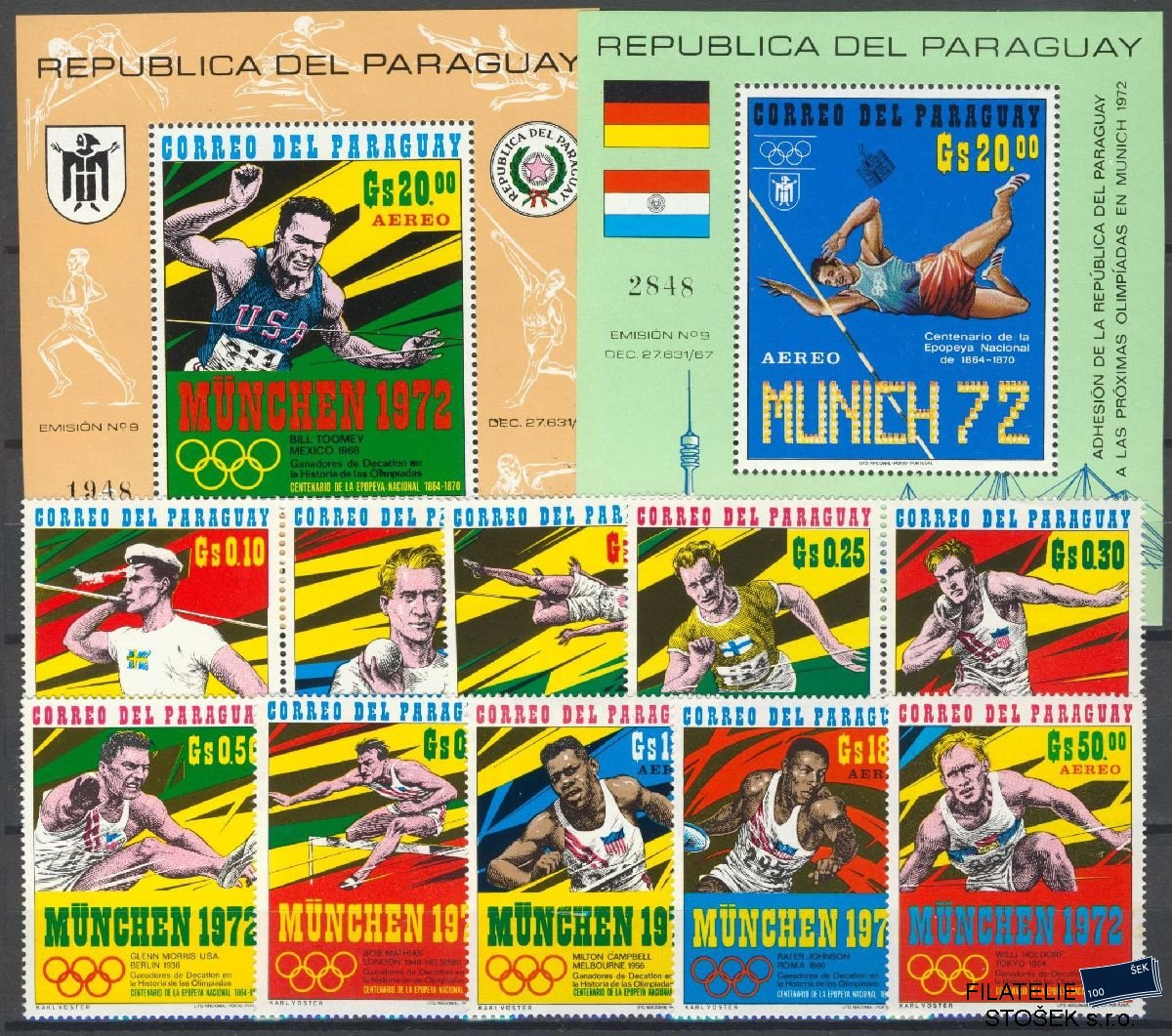 Paraguay známky Mi 2139-48 + Bl 158-59