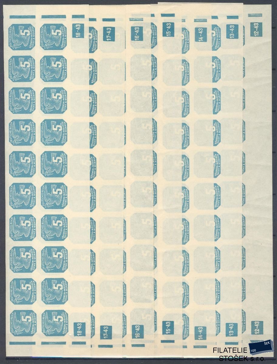 Protektorát známky NV 10 20 Pás Dz 12-18-43 2x Přerušený rám - Sestava