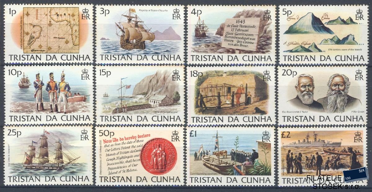 Tristan da Cunha známky Mi 345-56 KVP zažloutlé zoubky