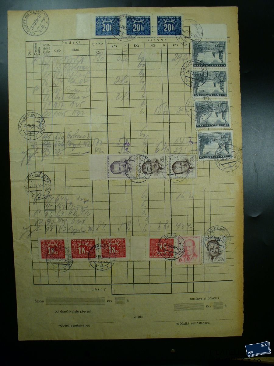 ČSR I celistvosti - Doručovací karta šekových poukázek - Kralupy
