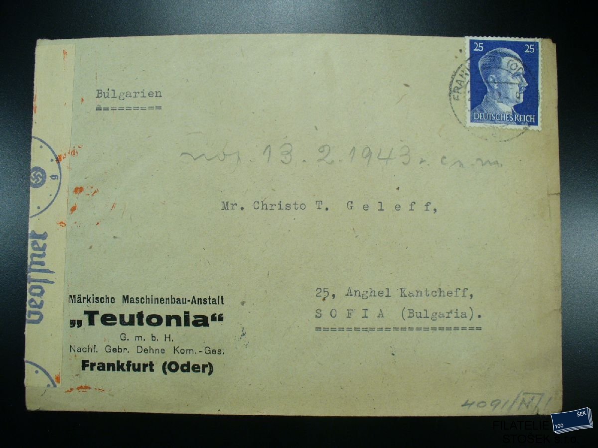 Německo  celistvosti - Franfurkt - Sofia - 13.2.1943