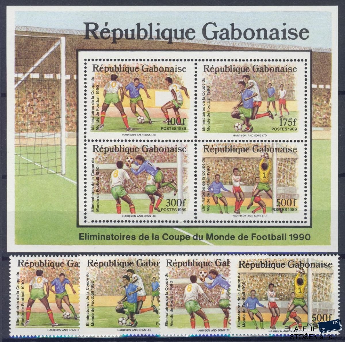 Gabon známky Mi 1045-48 + Bl 63 - Fotbal