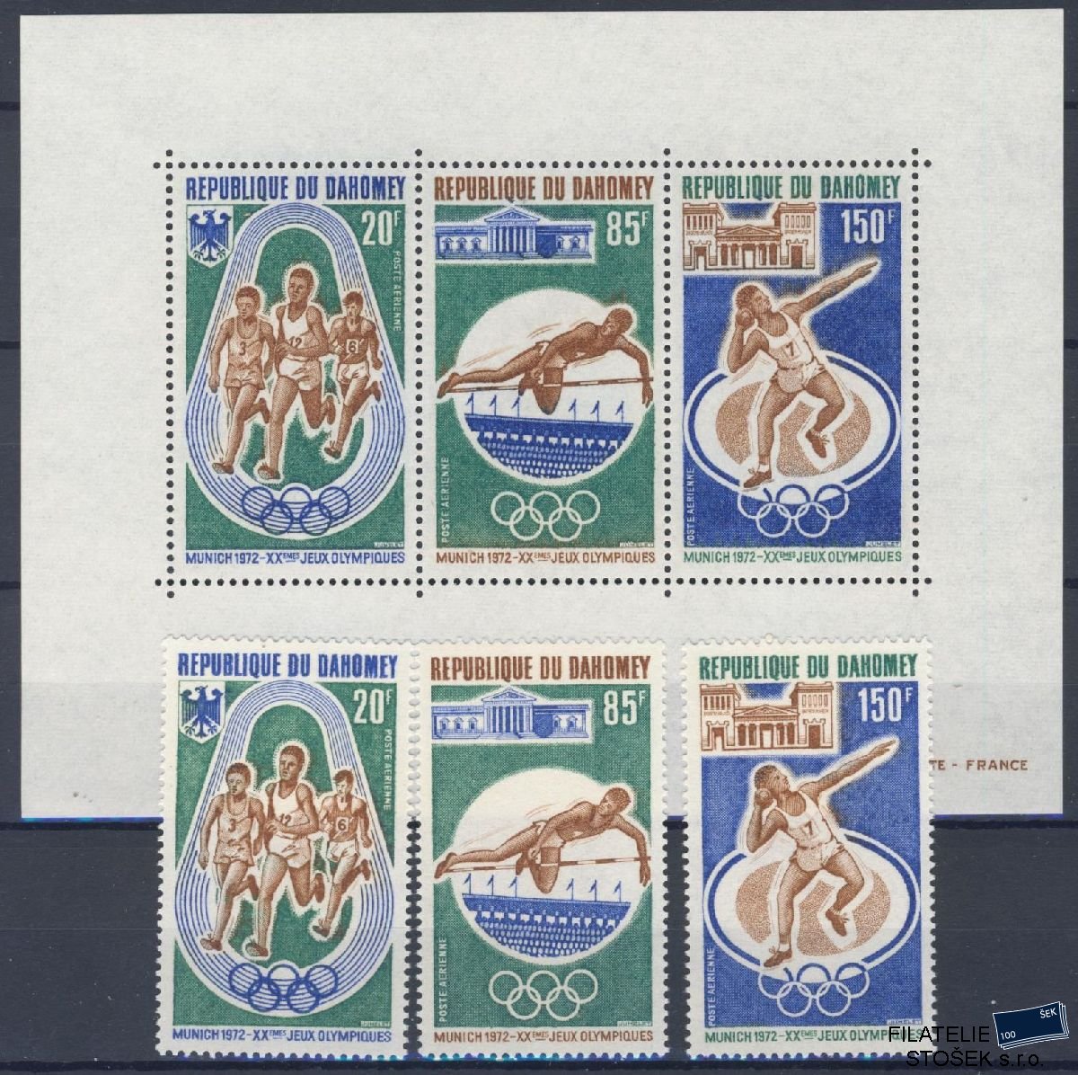 Dahomey známky Mi 484-86 + Bl 19 - OH 1972