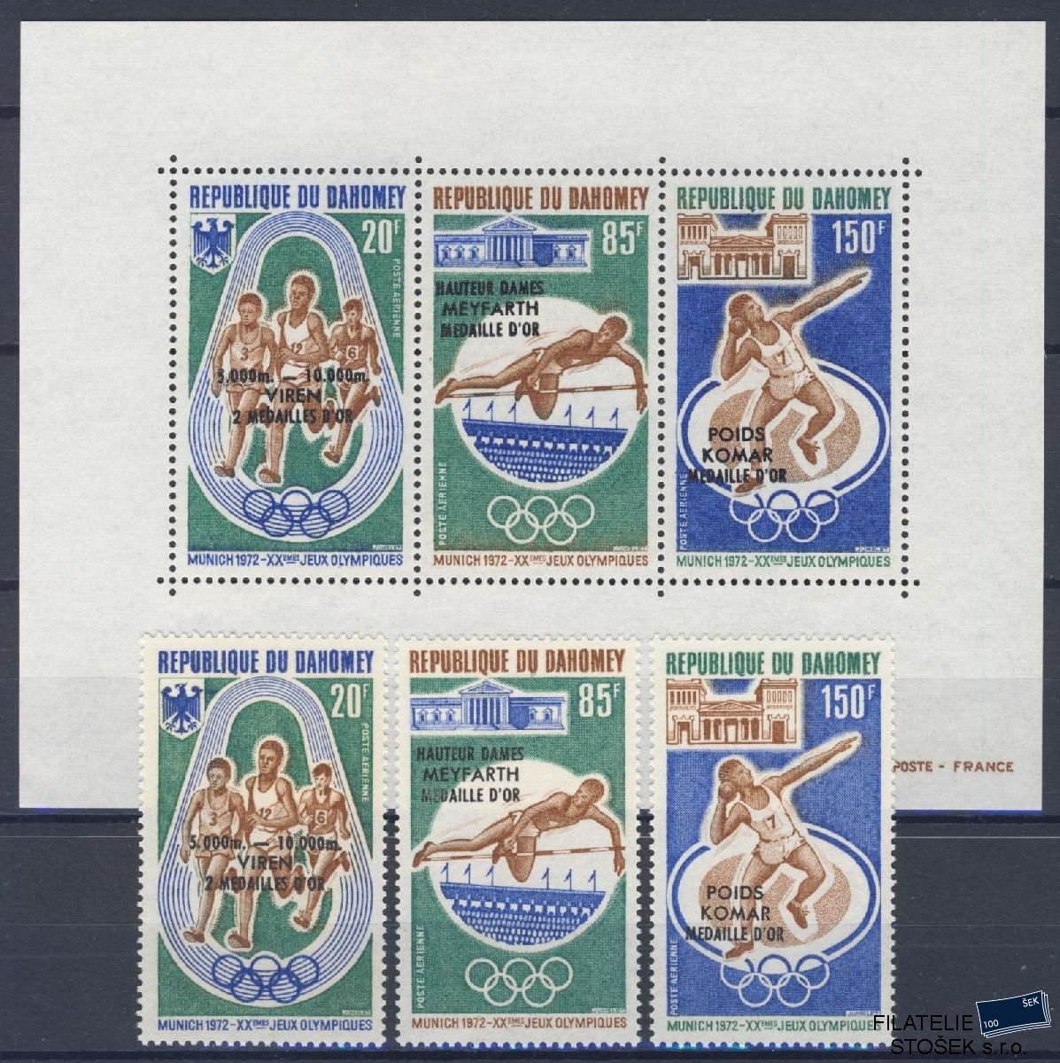 Dahomey známky Mi 499-501 + Bl 20 - OH 1972