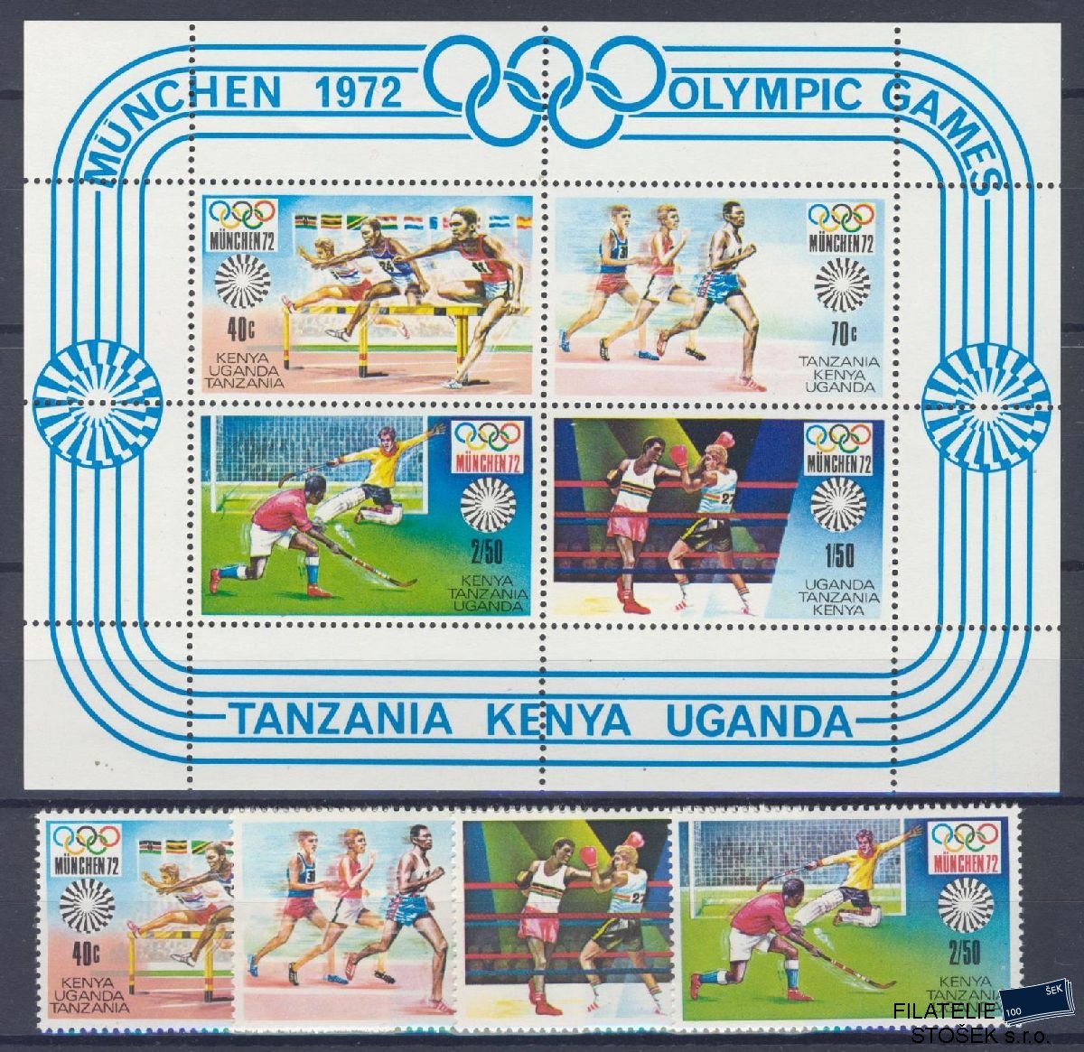 Tanzania, Kenya & Uganda známky Mi 238-41 + Bl 2 - OH 1972