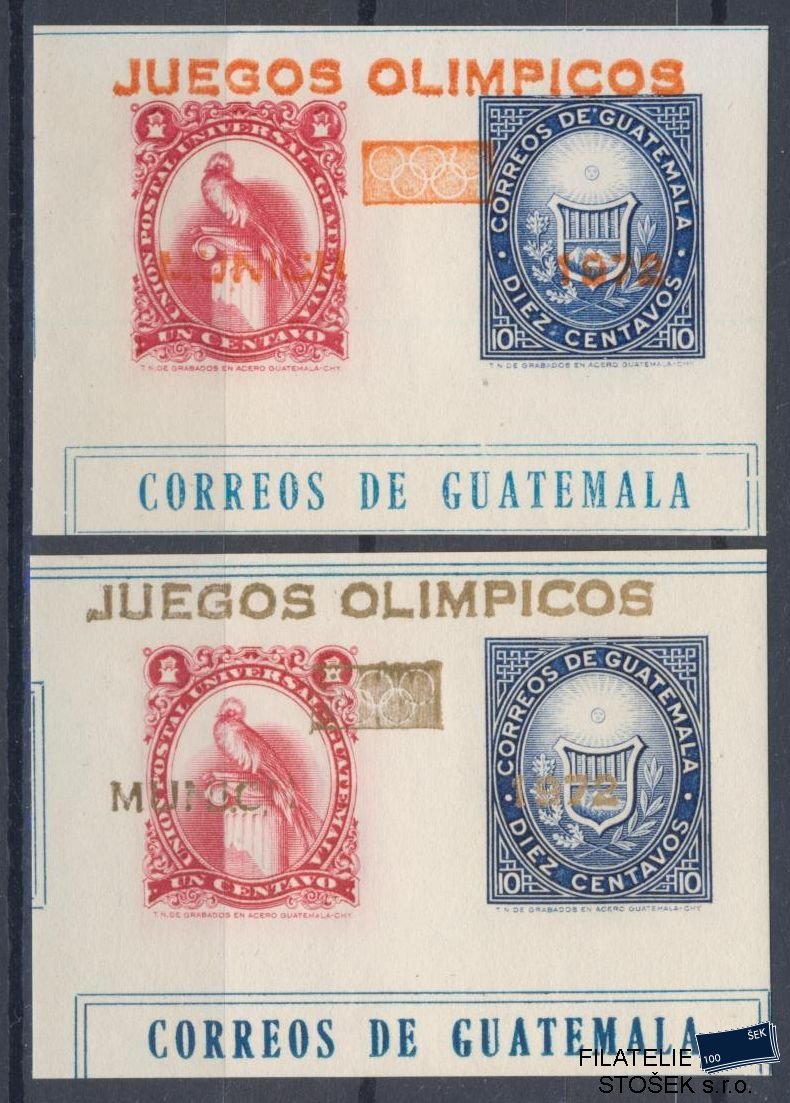 Guatemala známky Mi Blok 13 Oranžový + zlatý přetisk - OH 1972