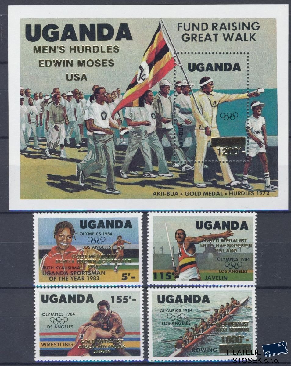 Uganda známky Mi 440-4 + Bl 52 - OH 1984